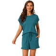 thumbnail image 1 of DARING DIVA Women's Lounge Pajamas Short Sleeve Tops and Shorts Set Peacock Green S, 1 of 6