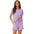 thumbnail image 1 of DARING DIVA Women's Lounge Pajamas Short Sleeve Tops and Shorts Set Purple 3XL, 1 of 6