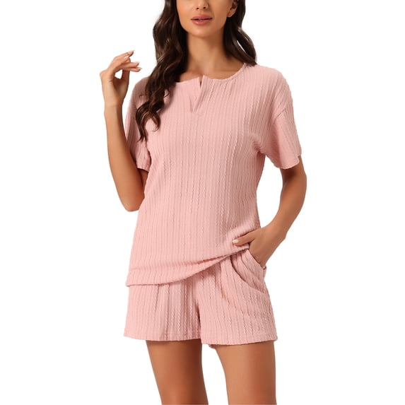 DARING DIVA Women's Lounge Sets Ribbed Knit Short Sleeves Pajamas with Shorts 2XL Pink