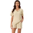 thumbnail image 1 of DARING DIVA Women's Lounge Sets Ribbed Knit Short Sleeves Pajamas with Shorts S Khaki, 1 of 7