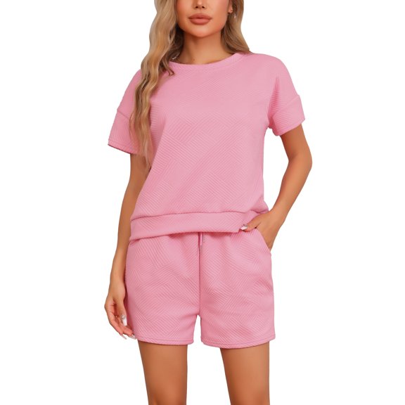 DARING DIVA Women's Loungewear Short Sleeve Tops and Shorts with Pockets Pink XL