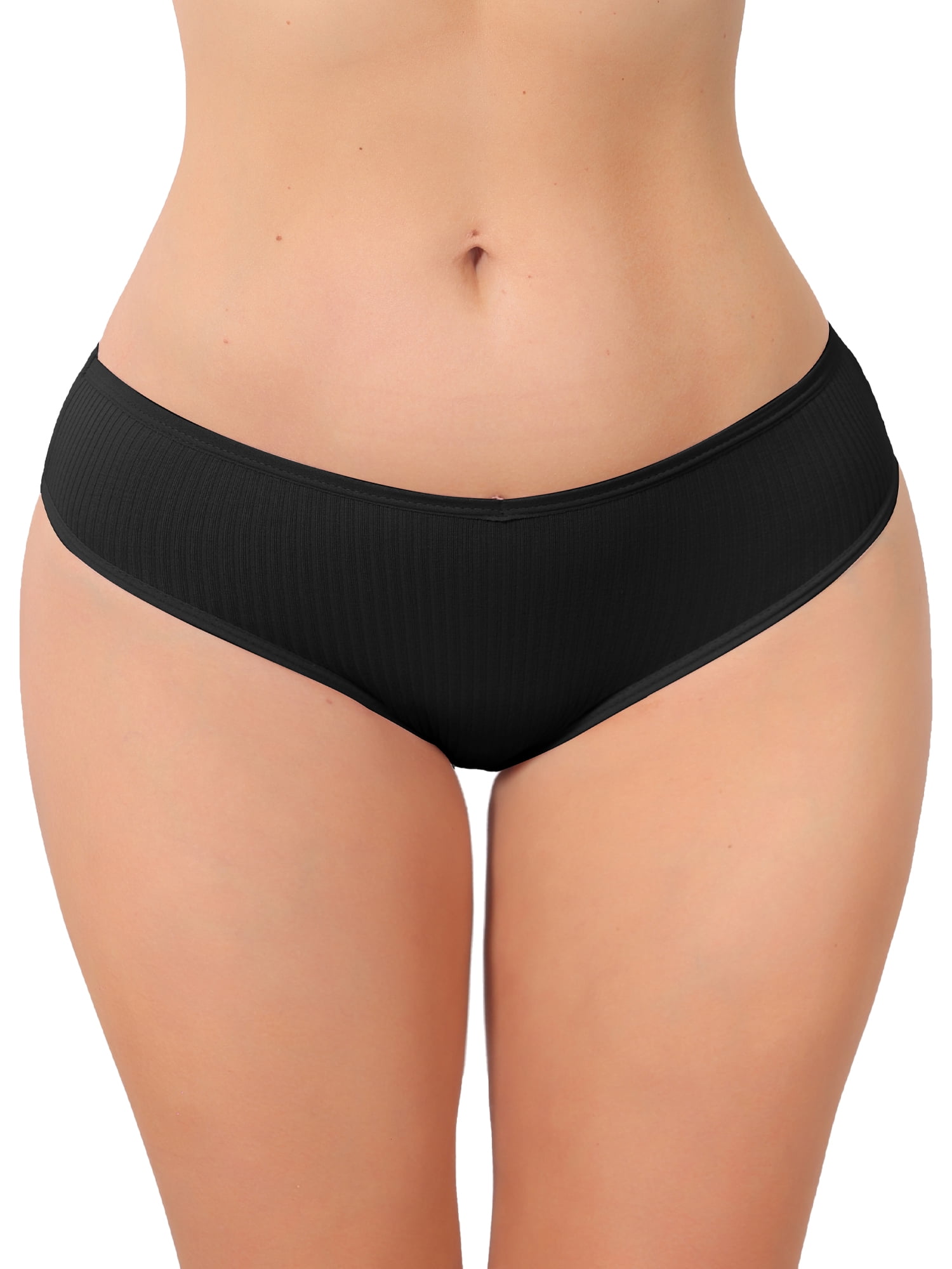 DARING DIVA Women's Low Rise Ribbed Underwear Panties Breathable Stretch Briefs M Black