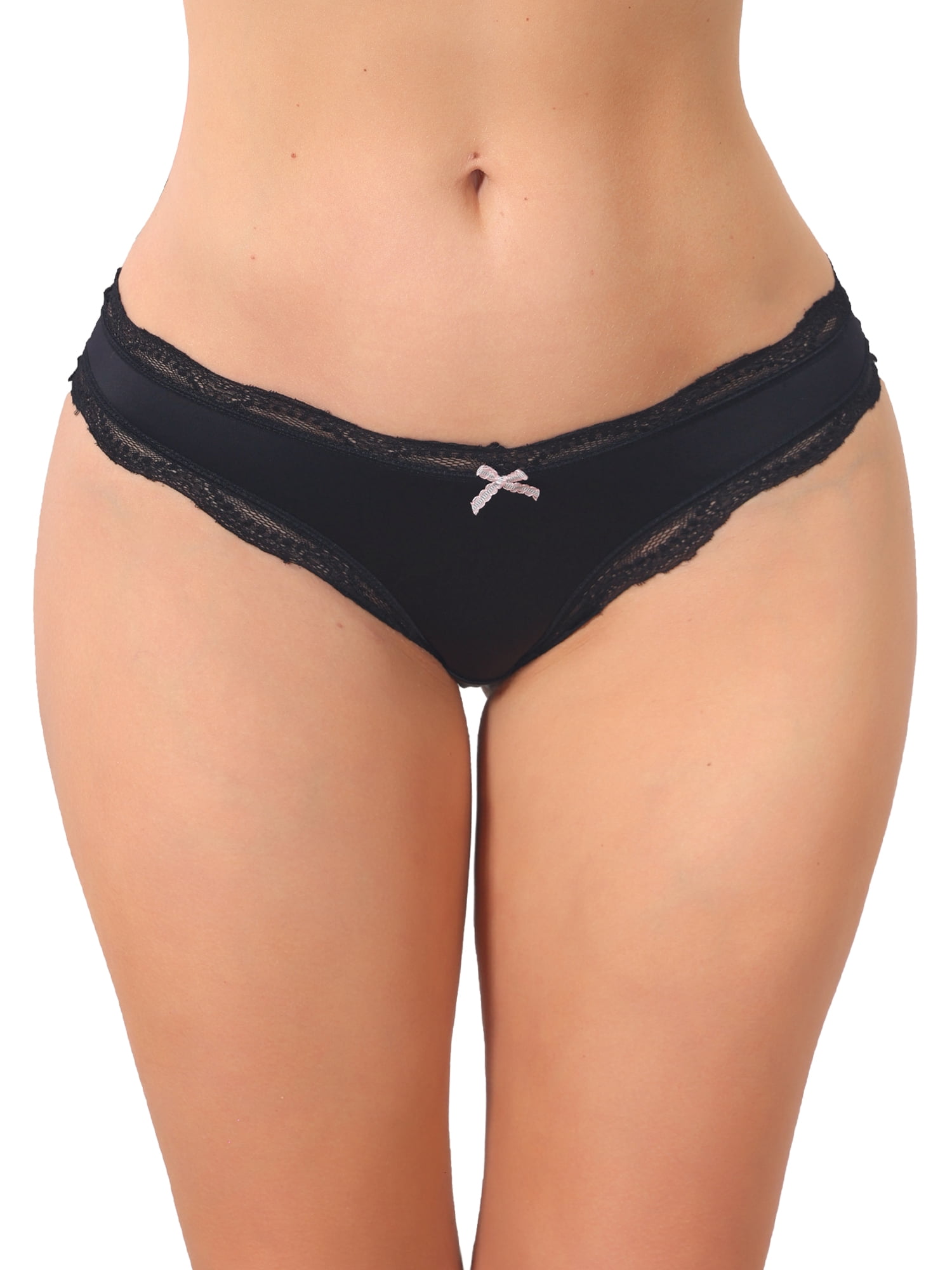 DARING DIVA Women's Low Rise Satin Panties Underwear Floral Lace Trim Briefs XL Black