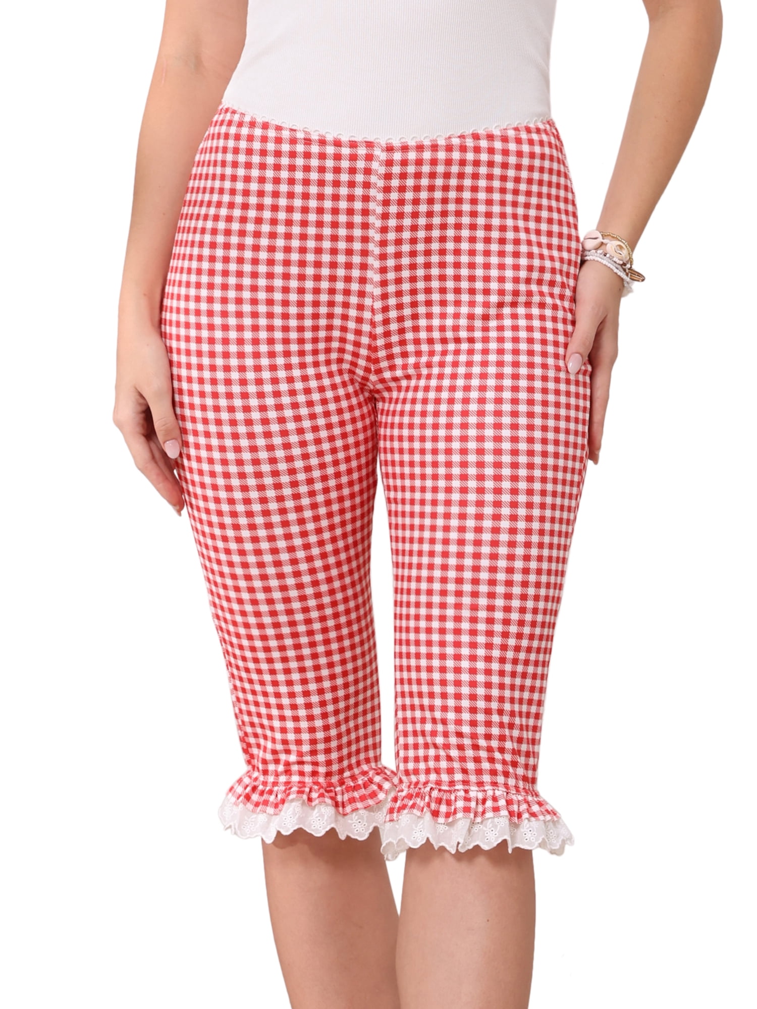 DARING DIVA Women's Low Waist 3/4 Knee Length Cropped Capri Leggings Large Red