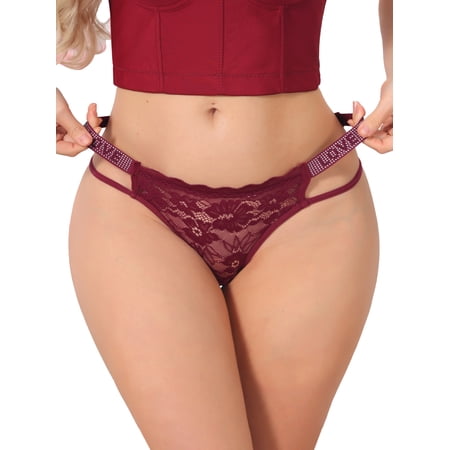 DARING DIVA Women's Low Waist Shiny Tangas Letter Prints Lace Underwear Thong M Red