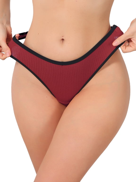 Women's Low Waisted Ribbed Thong Breathable Trim Underwear Panties XL Dark Red
