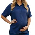 thumbnail image 1 of DARING DIVA Women's Maternity Button Down Collared Short Sleeve Satin Tops L Navy, 1 of 7