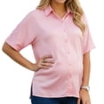 thumbnail image 1 of DARING DIVA Women's Maternity Button Down Collared Short Sleeve Satin Tops S Pink, 1 of 7