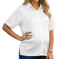 thumbnail image 1 of DARING DIVA Women's Maternity Button Down Collared Short Sleeve Satin Tops S White, 1 of 7