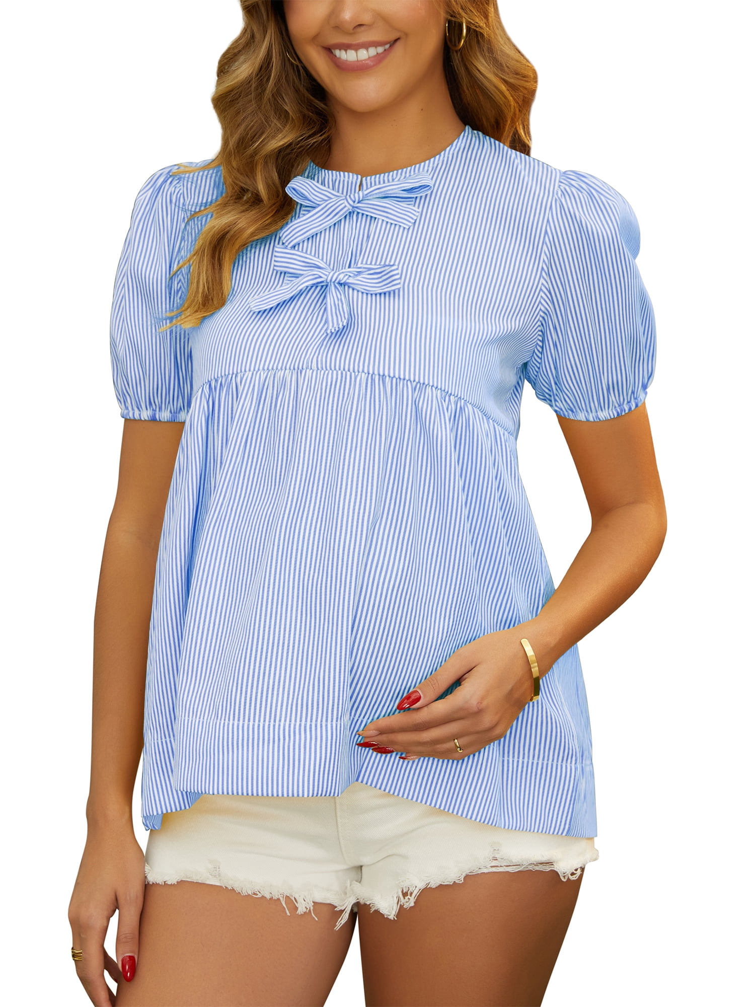 DARING DIVA Women's Maternity Cotton Cute Babydoll Fashion Peplum Blouse XL Blue