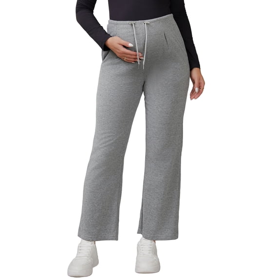 DARING DIVA Women's Maternity Elastic Waist Drawstring Over Belly Pants S Light Gray