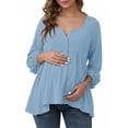 thumbnail image 1 of DARING DIVA Women's Maternity Empire Waist Babydoll Lantern Sleeve Blouse L Blue, 1 of 8
