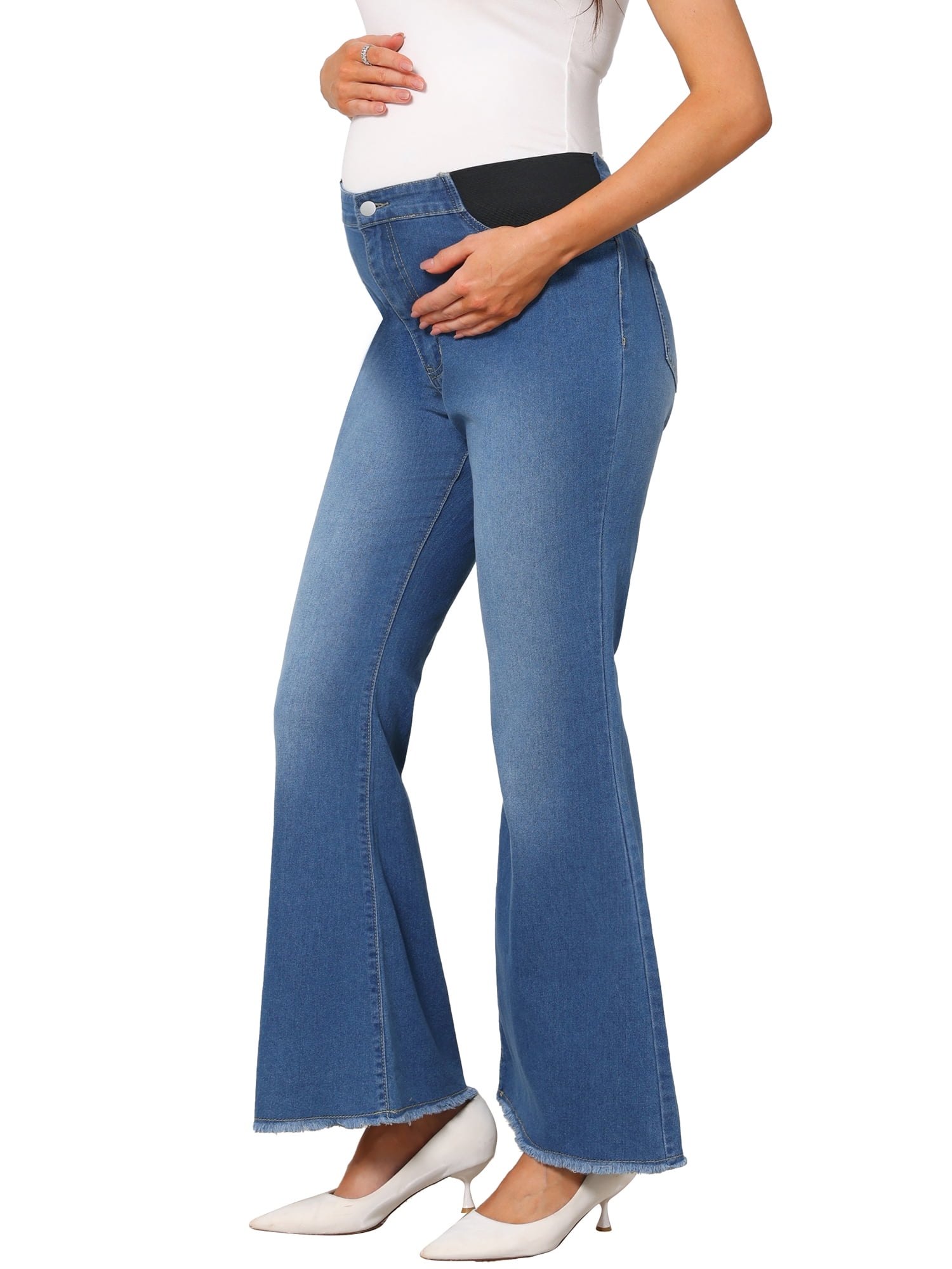 DARING DIVA Women's Maternity Flare Mid-Rise Stretchy Bootcut 2XL Blue