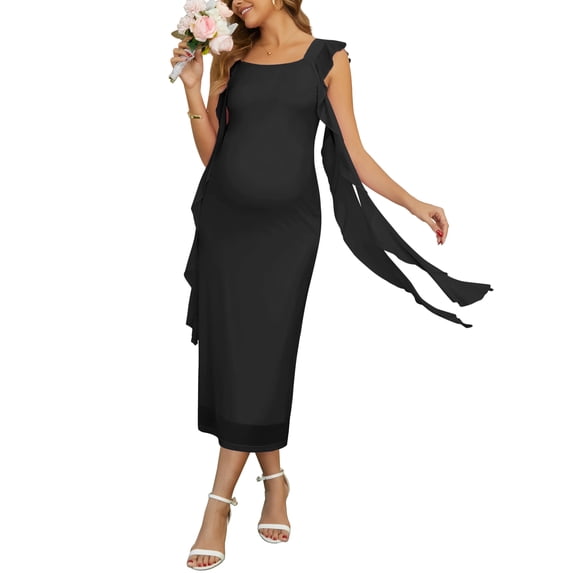 DARING DIVA Women's Maternity Mesh Sleeveless Flowy Maxi Dress S Black