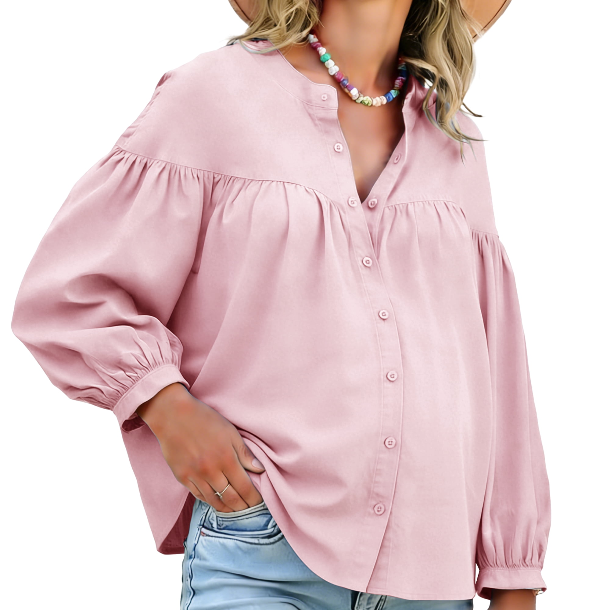 DARING DIVA Women's Maternity Nursing Button Down Business Pleated Tops 2XL Pink