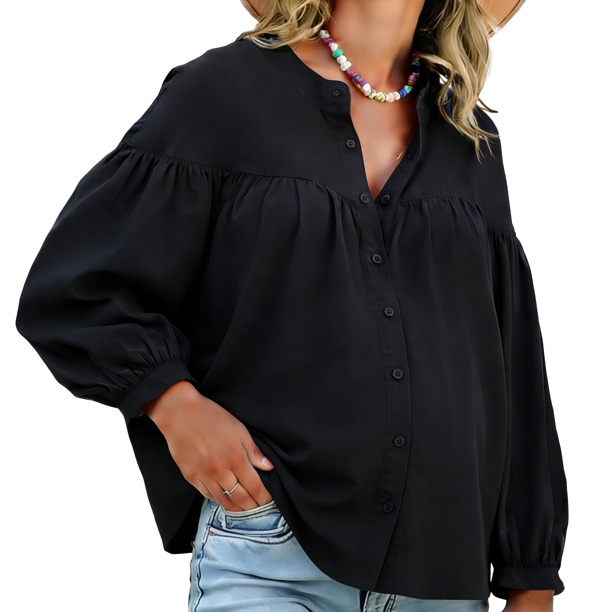 DARING DIVA Women's Maternity Nursing Button Down Business Pleated Tops S Black