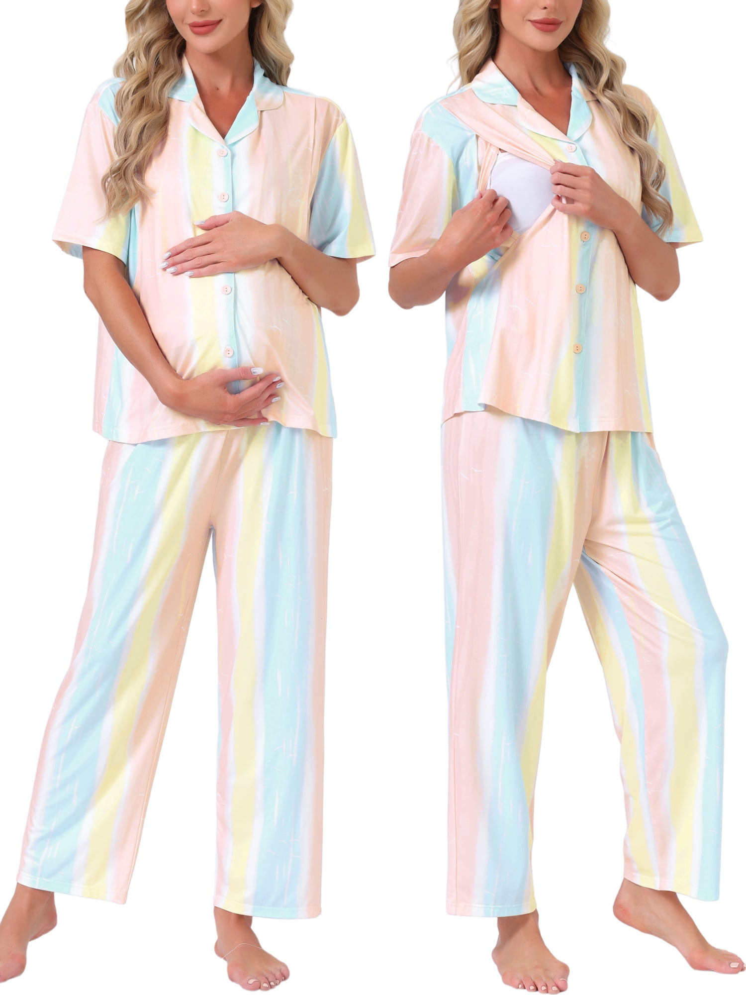 DARING DIVA Women's Maternity Nursing Pajama Sets Breastfeeding Button Down 2XL Light Pink
