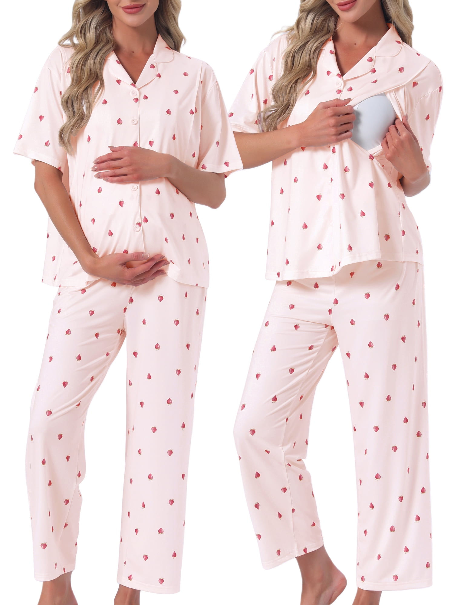 DARING DIVA Women's Maternity Nursing Pajama Sets Breastfeeding Button Down M Pink