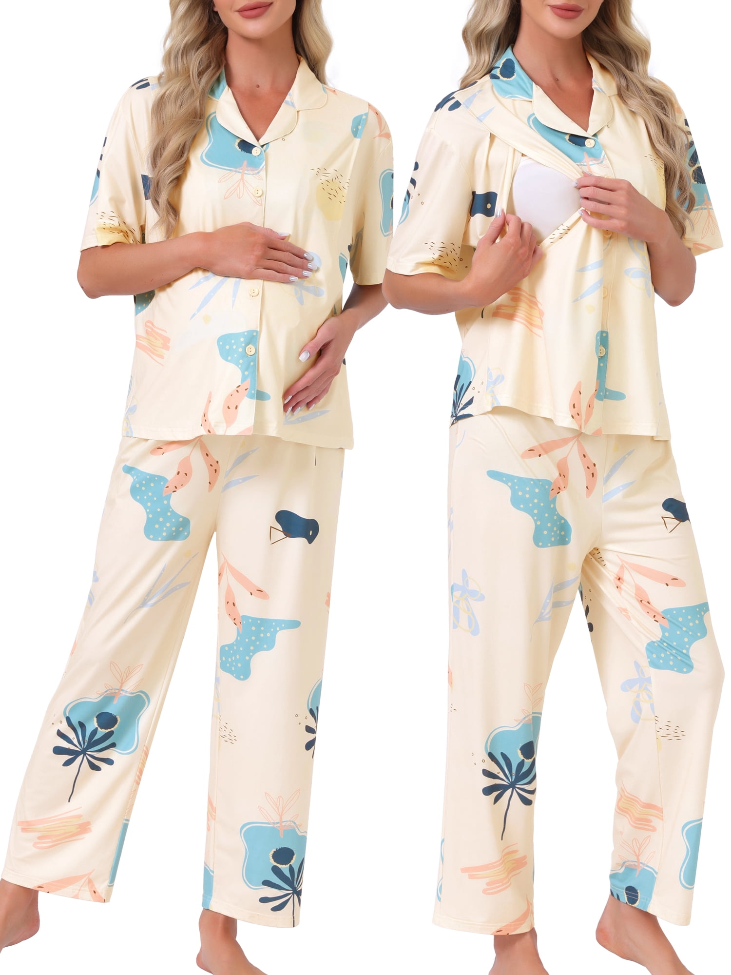 DARING DIVA Women's Maternity Nursing Pajama Sets Breastfeeding Button Down XL Green
