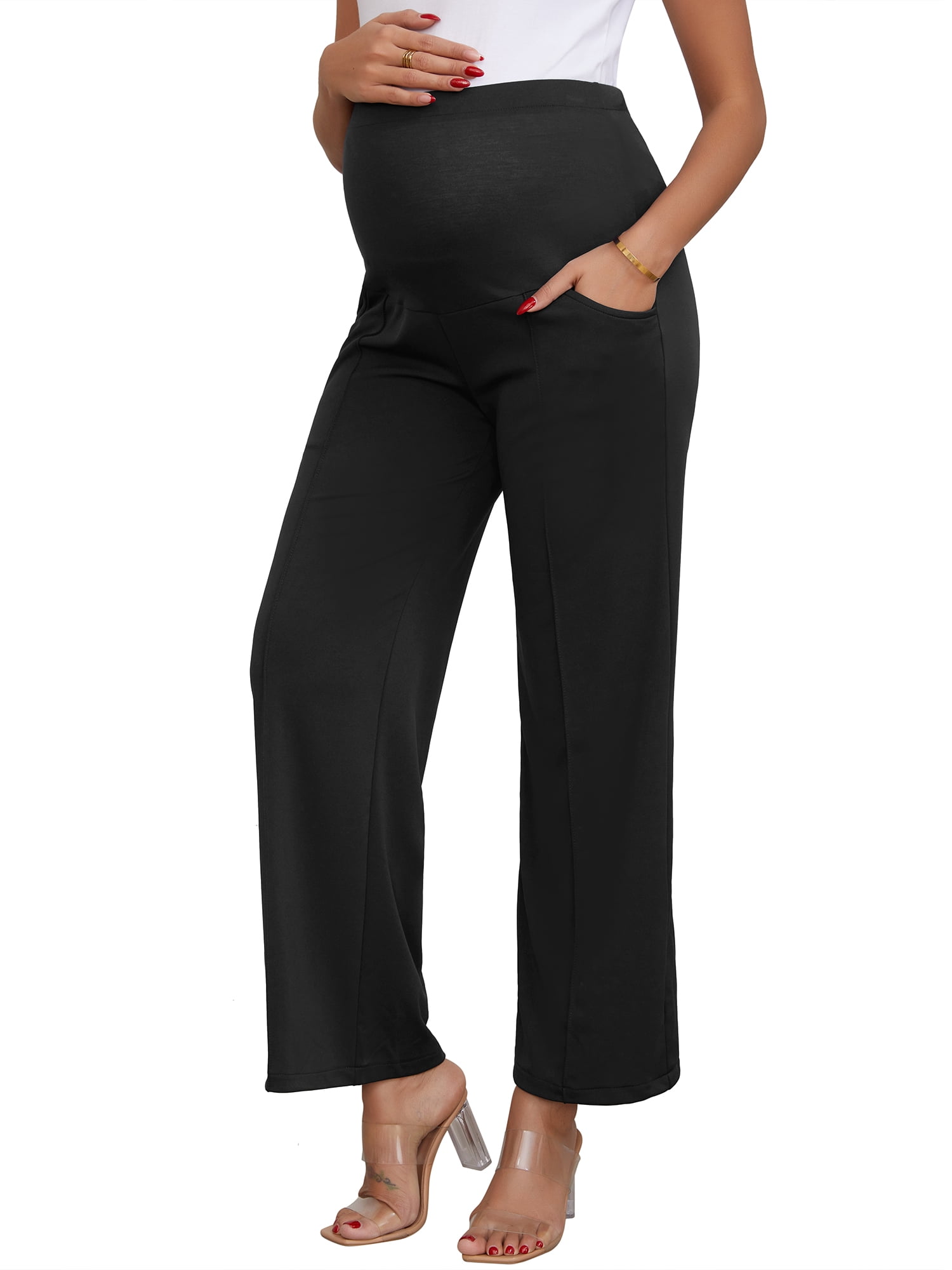 DARING DIVA Women's Maternity Over Belly Pregnancy  Business Casual Pants S Black