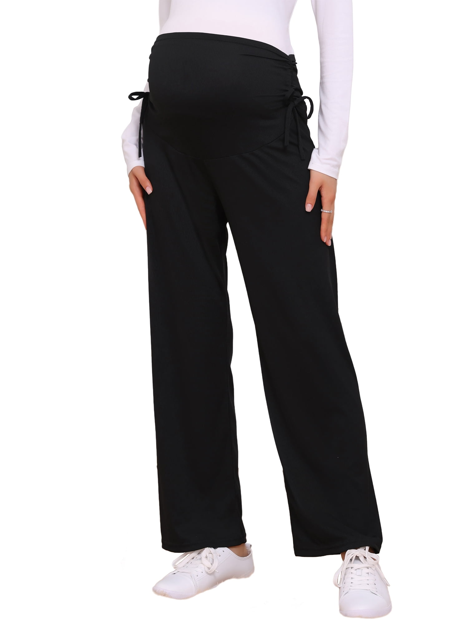 DARING DIVA Women's Maternity Palazzo Pants Over the Belly Wide Leg Trousers L Black