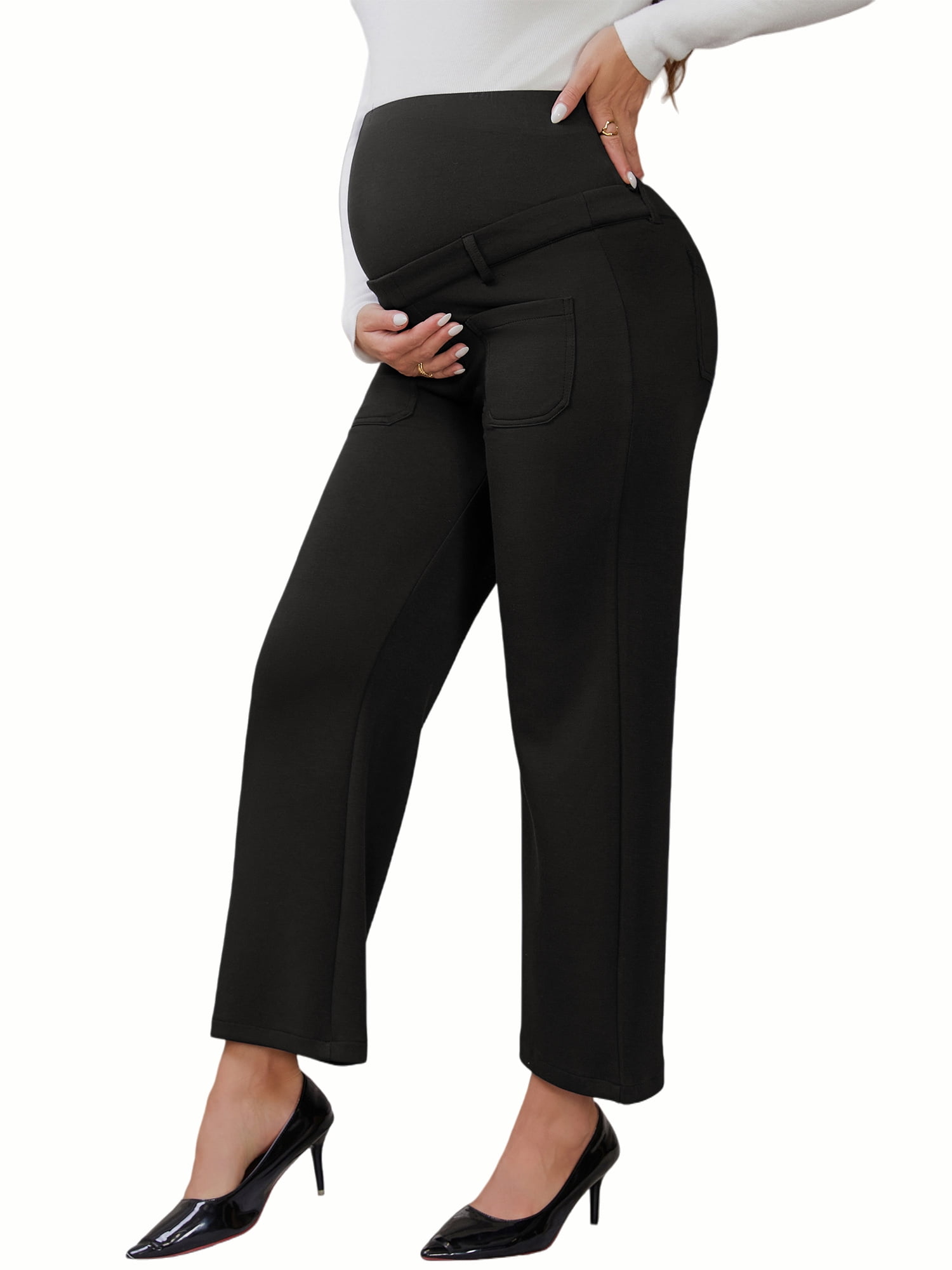 DARING DIVA Women's Maternity Pants Straight Leg Over the Belly Office Trousers XL Black