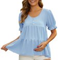 thumbnail image 1 of DARING DIVA Women's Maternity Ruffle Short Sleeve Casual Tiered Shirt L Blue, 1 of 7
