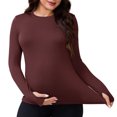 thumbnail image 1 of DARING DIVA Women's Maternity Stretchy Fitted Crew Neck Long Sleeve Tops 2XL Dark Red, 1 of 8