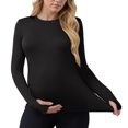 thumbnail image 1 of DARING DIVA Women's Maternity Stretchy Fitted Crew Neck Long Sleeve Tops M Black, 1 of 8