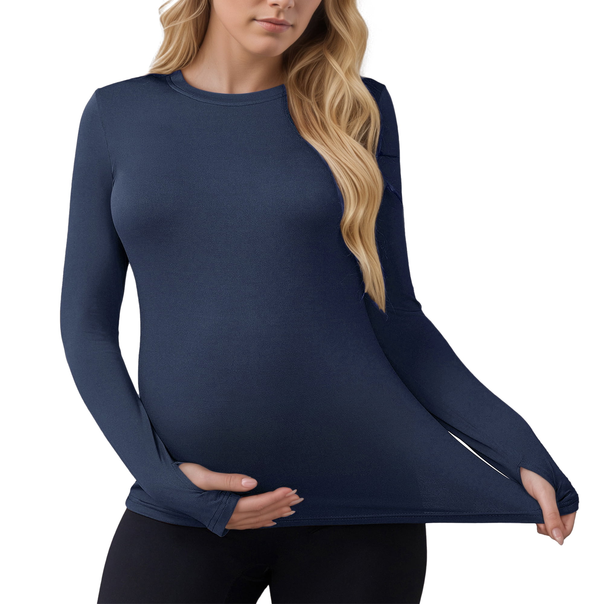 DARING DIVA Women's Maternity Stretchy Fitted Crew Neck Long Sleeve Tops M Navy Blue