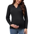 thumbnail image 1 of DARING DIVA Women's Maternity Sweater Ribbed Pullover Polo Sweater S Black, 1 of 8