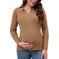 thumbnail image 1 of DARING DIVA Women's Maternity Sweater Ribbed Pullover Polo Sweater S Brown, 1 of 8
