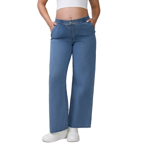 DARING DIVA Women's Maternity Wide Leg Loose Middle Waist Denim Pants 2XL Blue