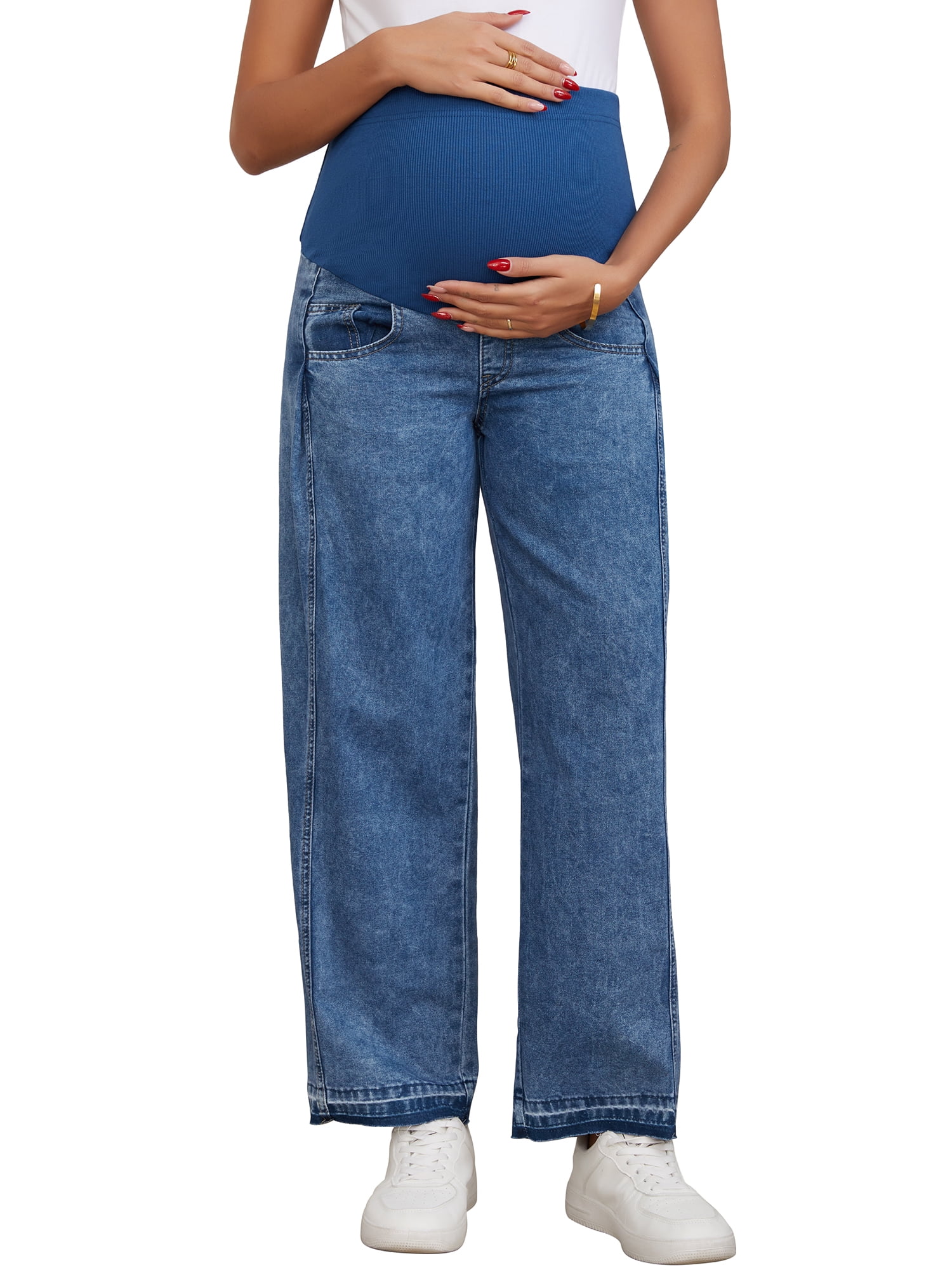 DARING DIVA Women's Maternity Wide Leg Stretchy Over-the-Belly Jeans 2XL Blue