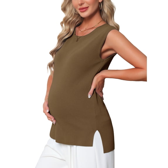 DARING DIVA Women's Maternity Work Sleeveless Knit Pullover Sweater Vest 2XL Coffee
