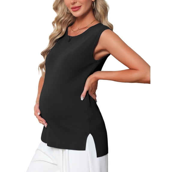 DARING DIVA Women's Maternity Work Sleeveless Knit Pullover Sweater Vest S Black
