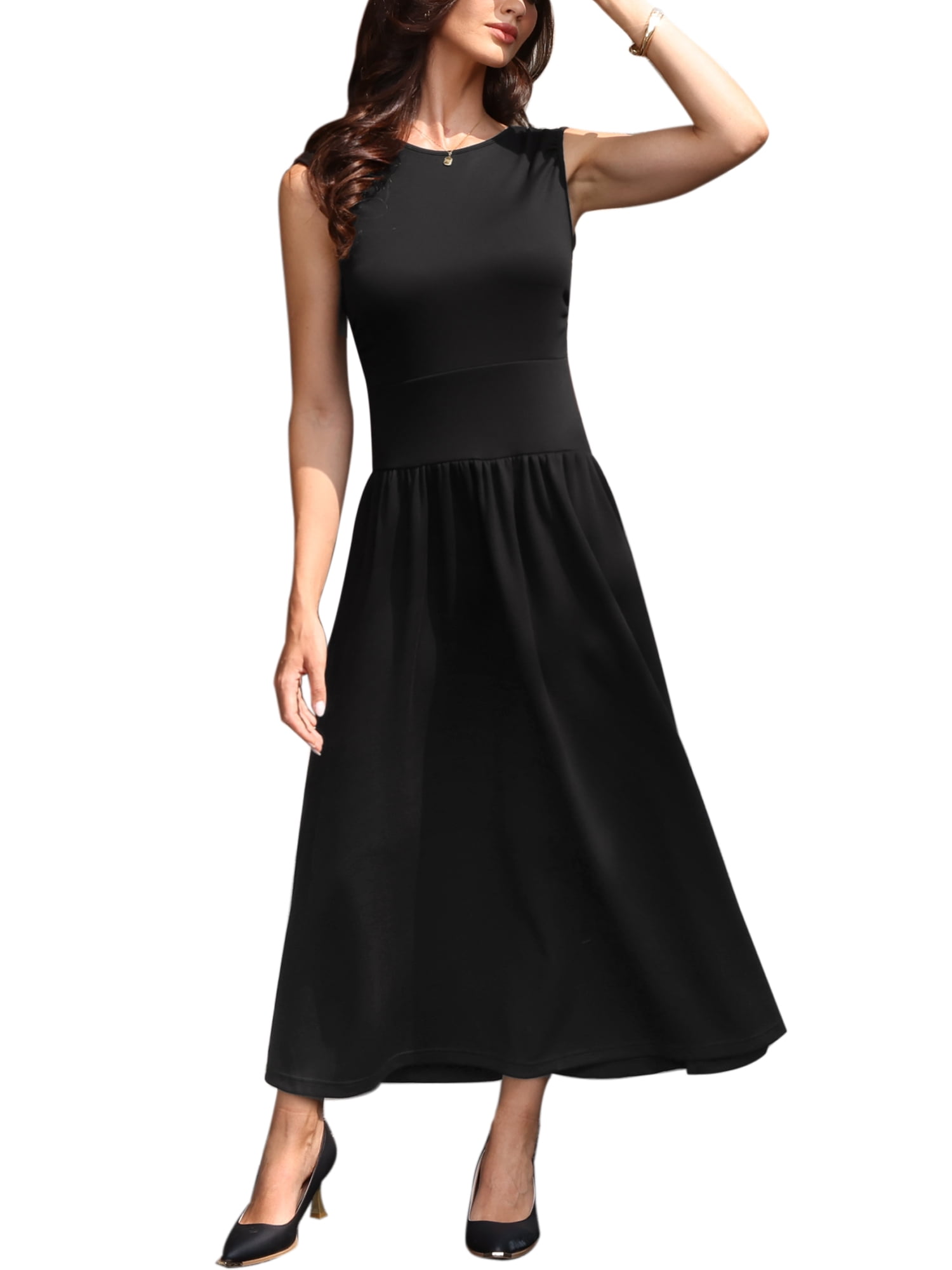DARING DIVA Women's Maxi Dress Sleeveless Flowy Sundress Long Dresses M Black
