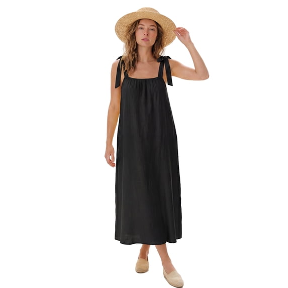 DARING DIVA Women's Maxi Tent Dress with Asymmetric Neck Balloon Sleeves S Black