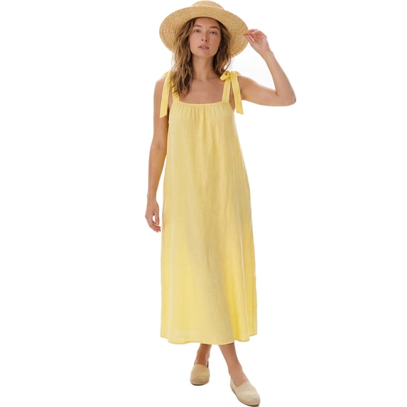 DARING DIVA Women's Maxi Tent Dress with Asymmetric Neck Balloon Sleeves XS Yellow