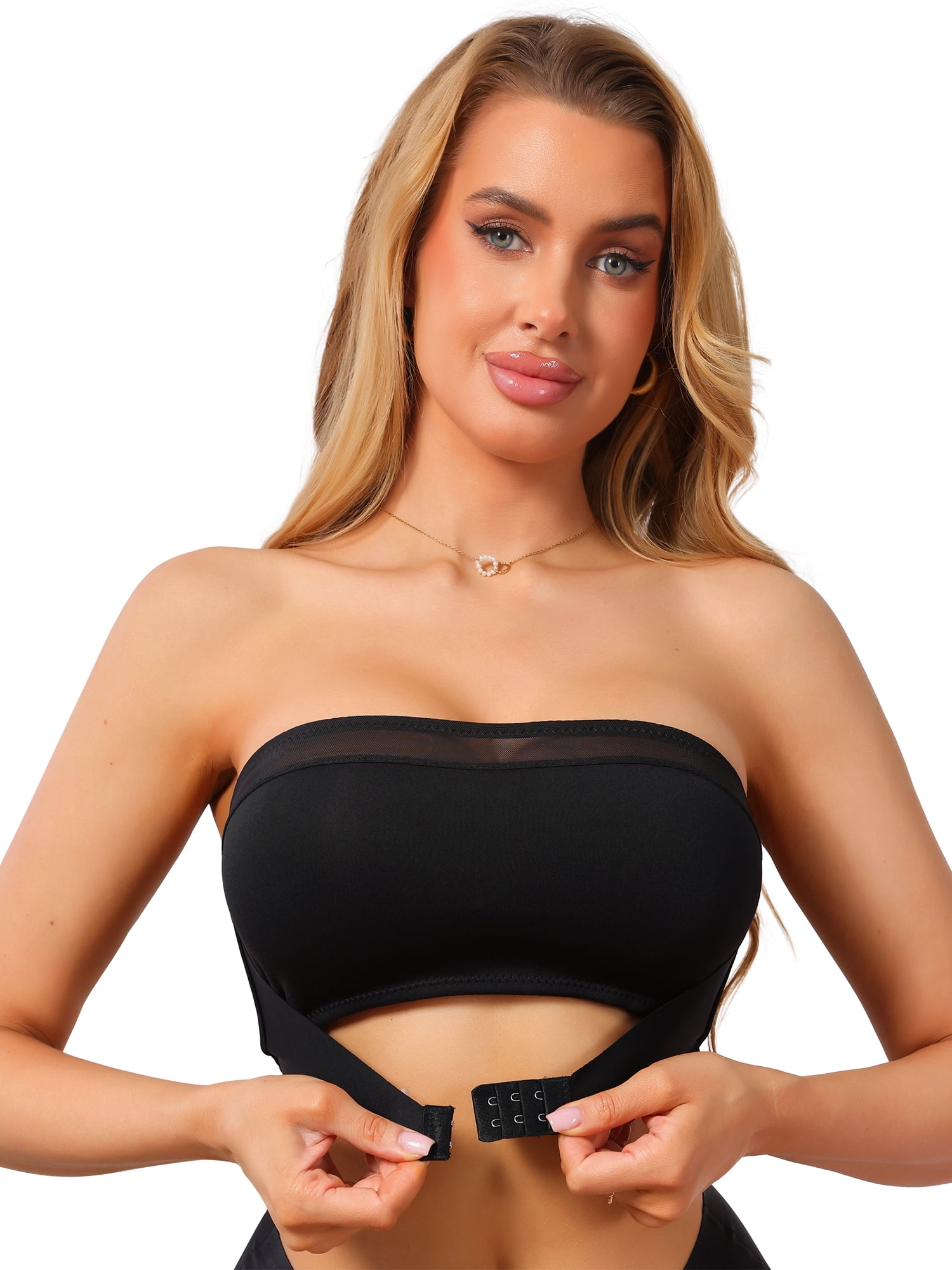 DARING DIVA Women's Mesh Front Strapless Push Up Low Back Seamless Bra S Black