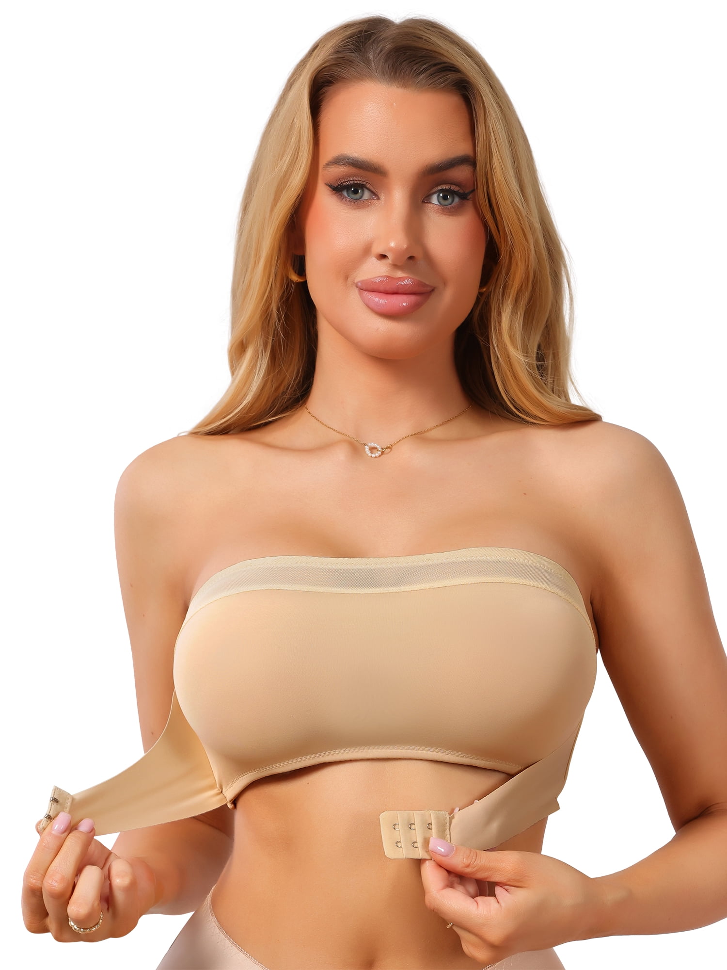 DARING DIVA Women's Mesh Front Strapless Push Up Low Back Seamless Bra XL Beige