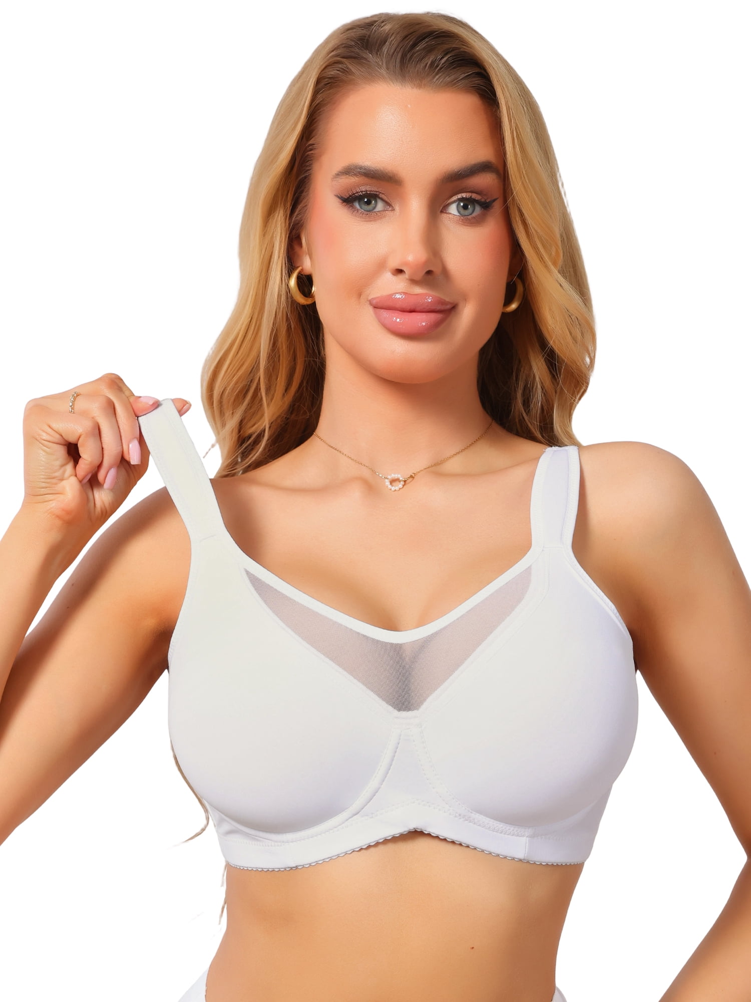 DARING DIVA Women's Mesh Full Coverage Underwire Bra Plus Size Minimizer B 42 White