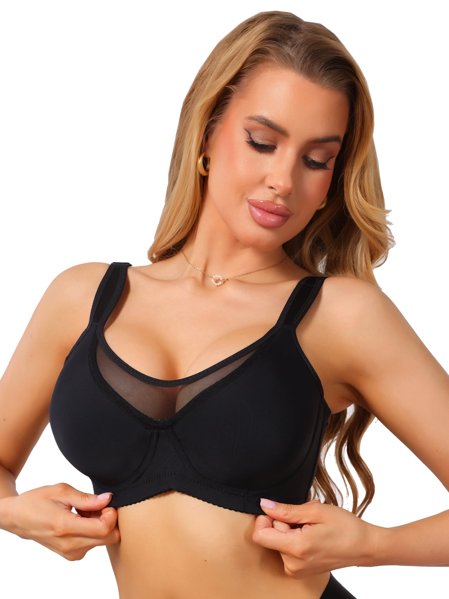 DARING DIVA Women's Mesh Full Coverage Underwire Bra Plus Size Minimizer B 46 Black