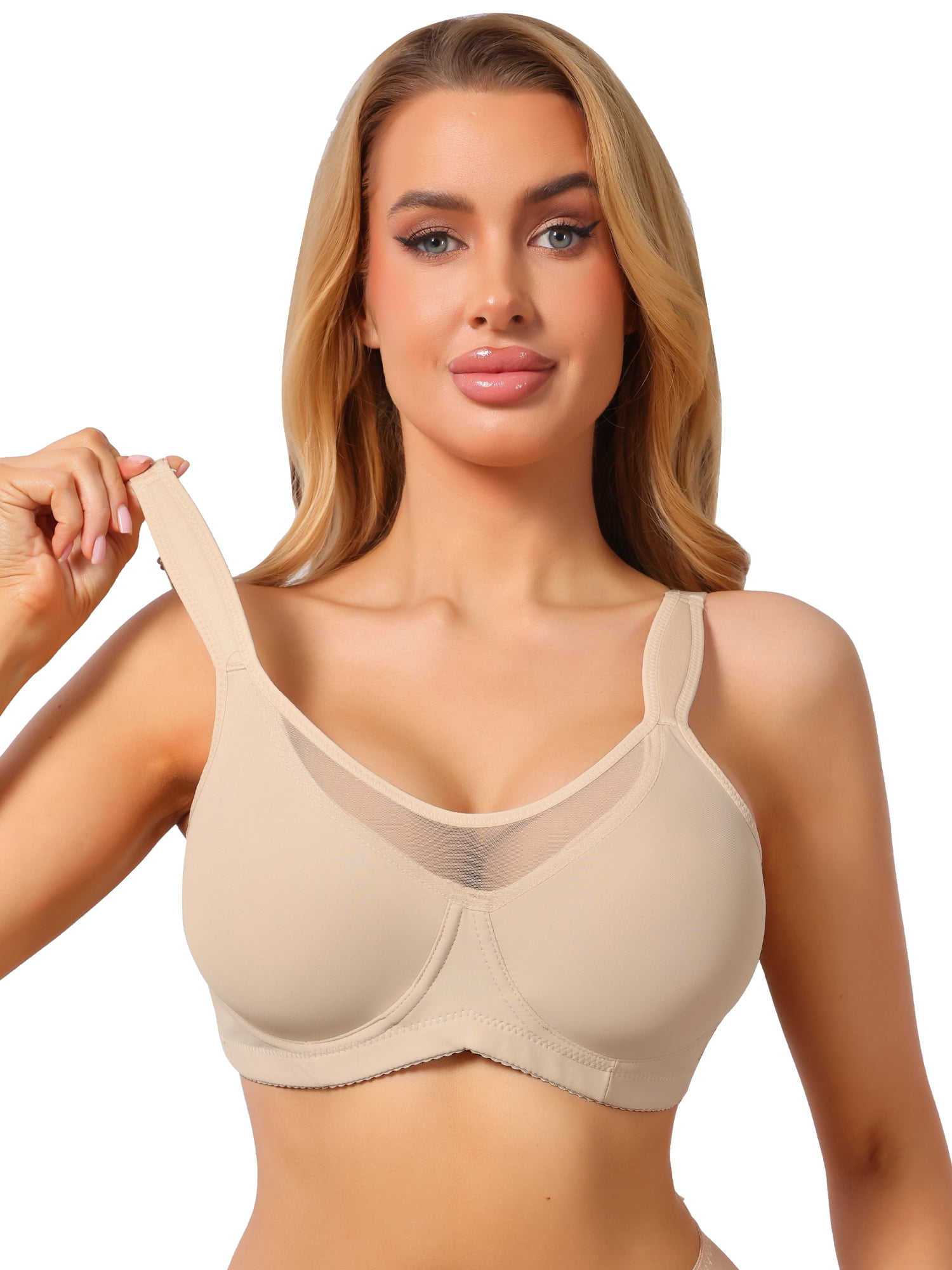 DARING DIVA Women's Mesh Full Coverage Underwire Bra Plus Size Minimizer D 46 Beige