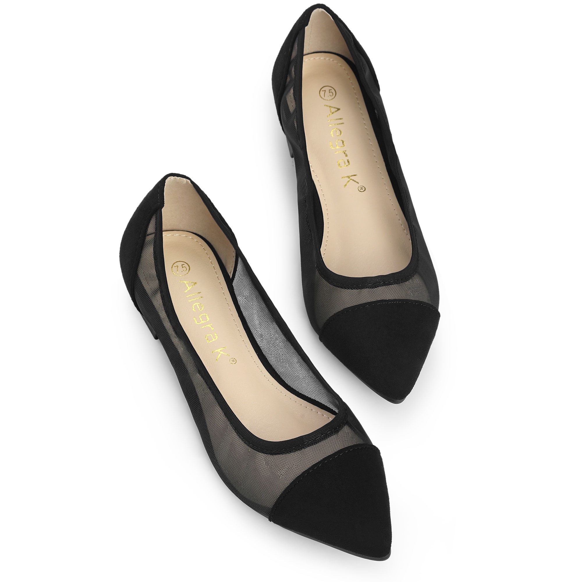 DARING DIVA Women's Mesh Pointed Toe Slip-On Ballet Flat Black US 7