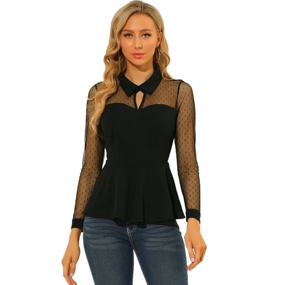 DARING DIVA Women's Mesh Sheer Long Sleeve Keyhole Top 2XL Black