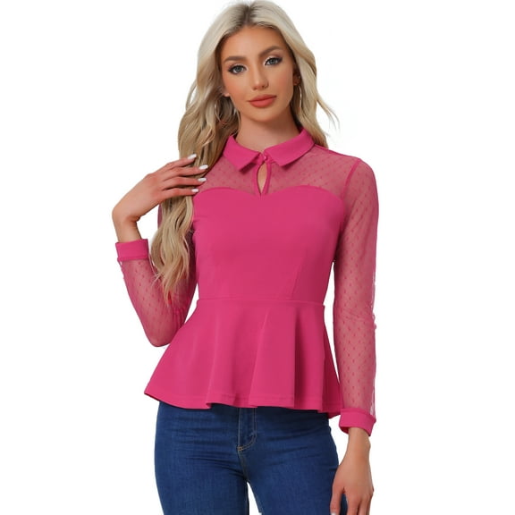 DARING DIVA Women's Mesh Sheer Long Sleeve Keyhole Top XS Hot Pink