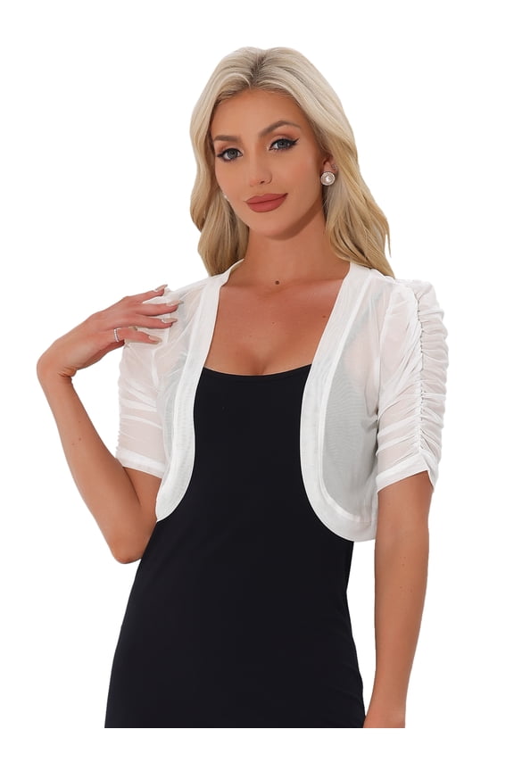 Women's Mesh Sheer Shrug Cropped Cardigan Bolero M White