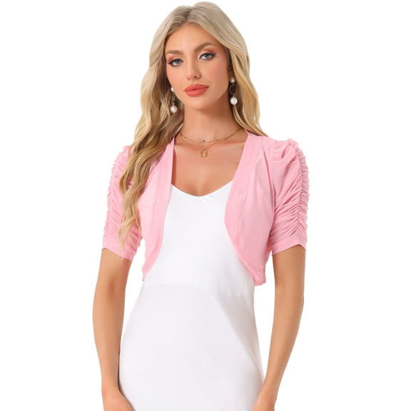 DARING DIVA Women's Mesh Sheer Shrug Cropped Cardigan Bolero S Pink