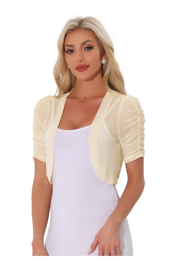 Women's Mesh Sheer Shrug Cropped Cardigan Bolero XL Light Apricot